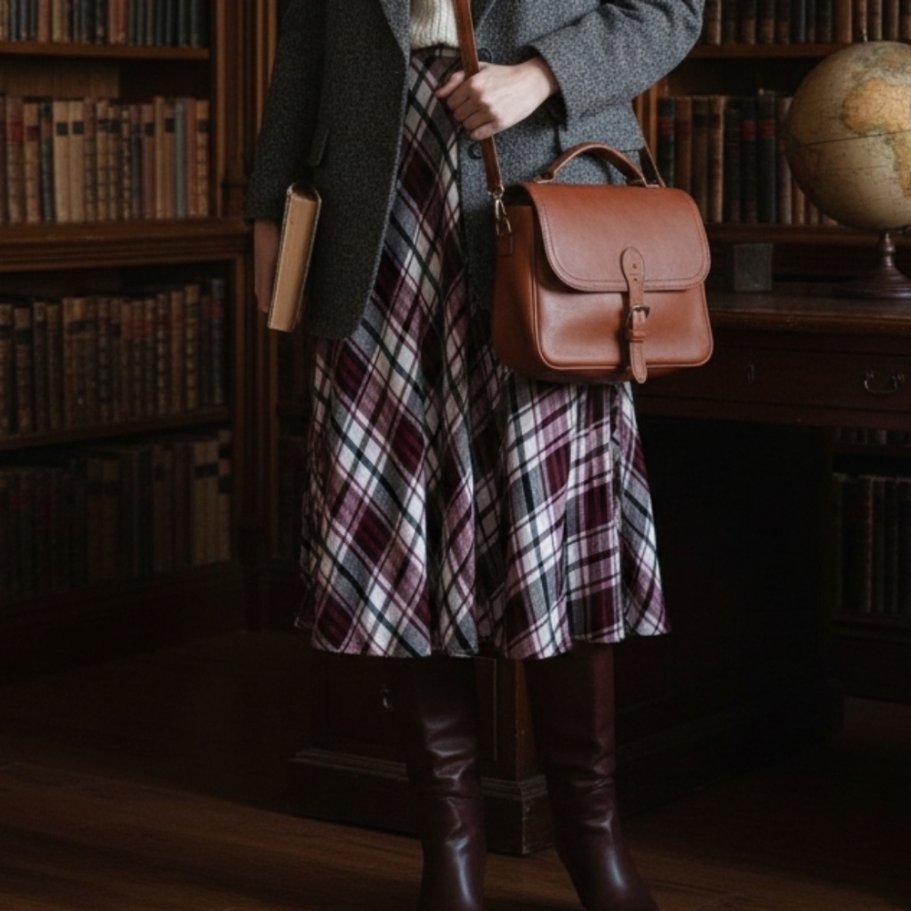 Chaps Plaid Midi Skirt - Dark Academia / Classic Tartan - Size Small - Picture 2 of 11